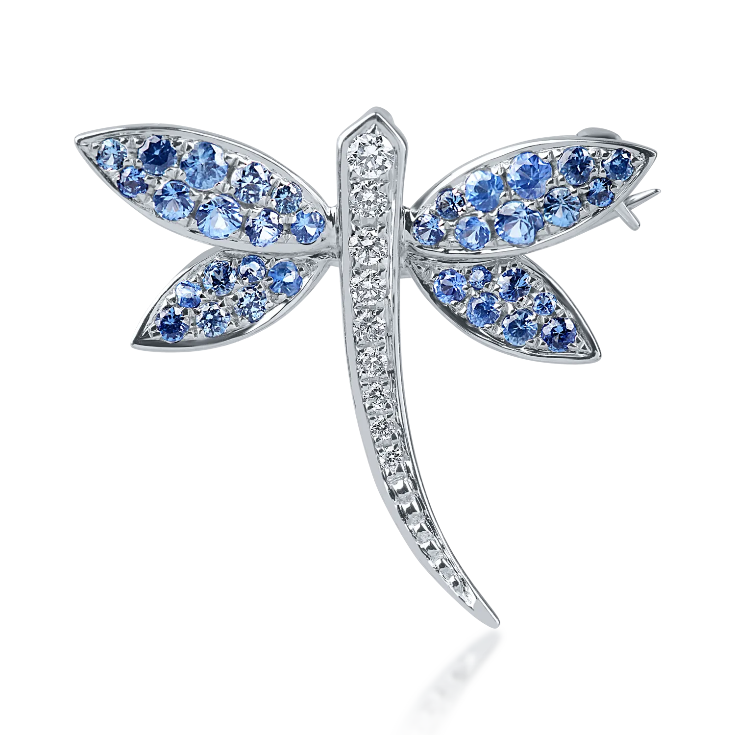 White gold butterfly brooch with 0.64ct blue sapphires and 0.11ct diamonds