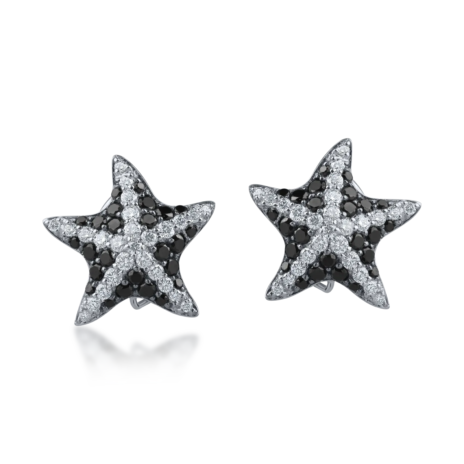 White gold starfish earrings with 1.8ct black and clear diamonds