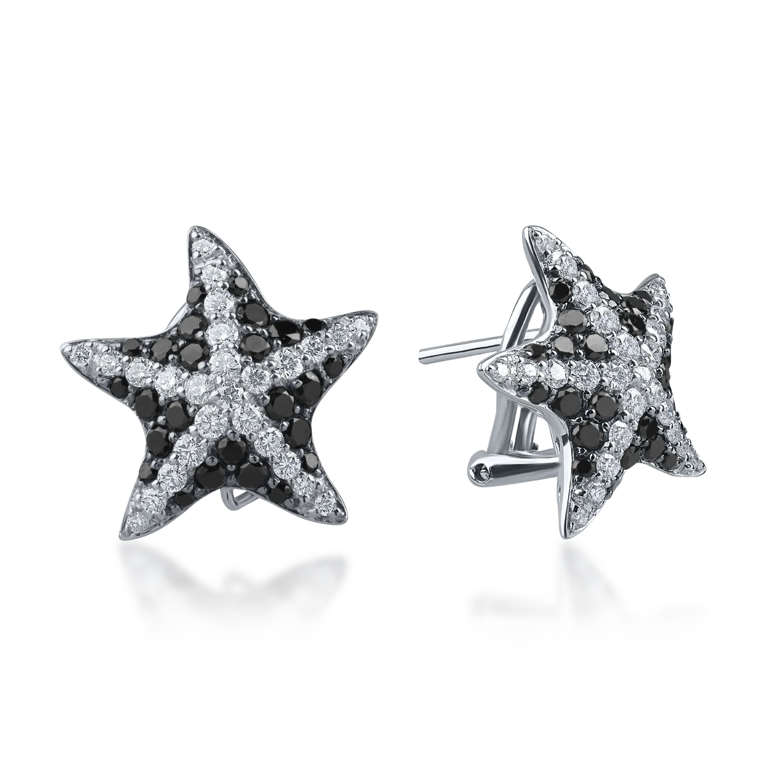 White gold starfish earrings with 1.8ct black and clear diamonds