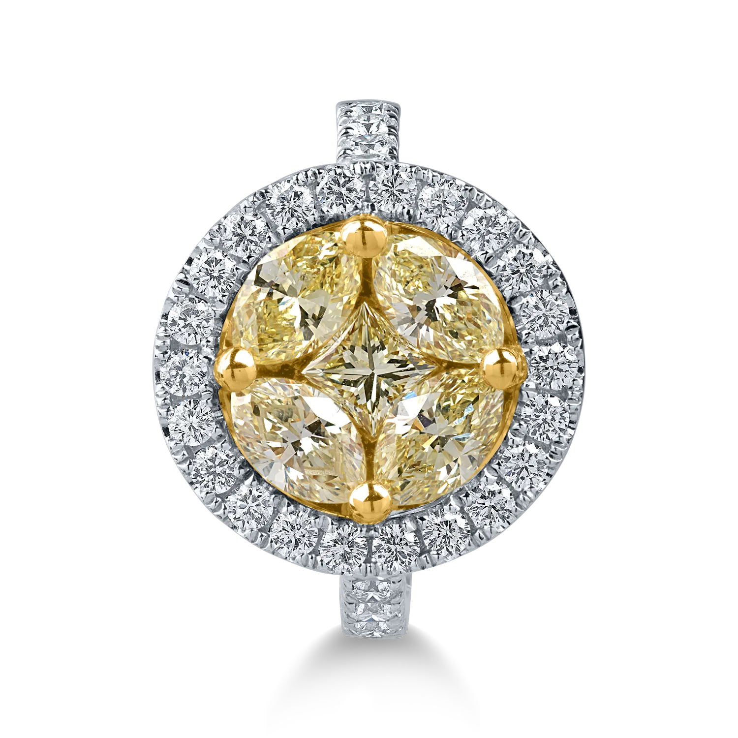 Inel din aur alb cu diamante galbene si incolore de 2.4ct