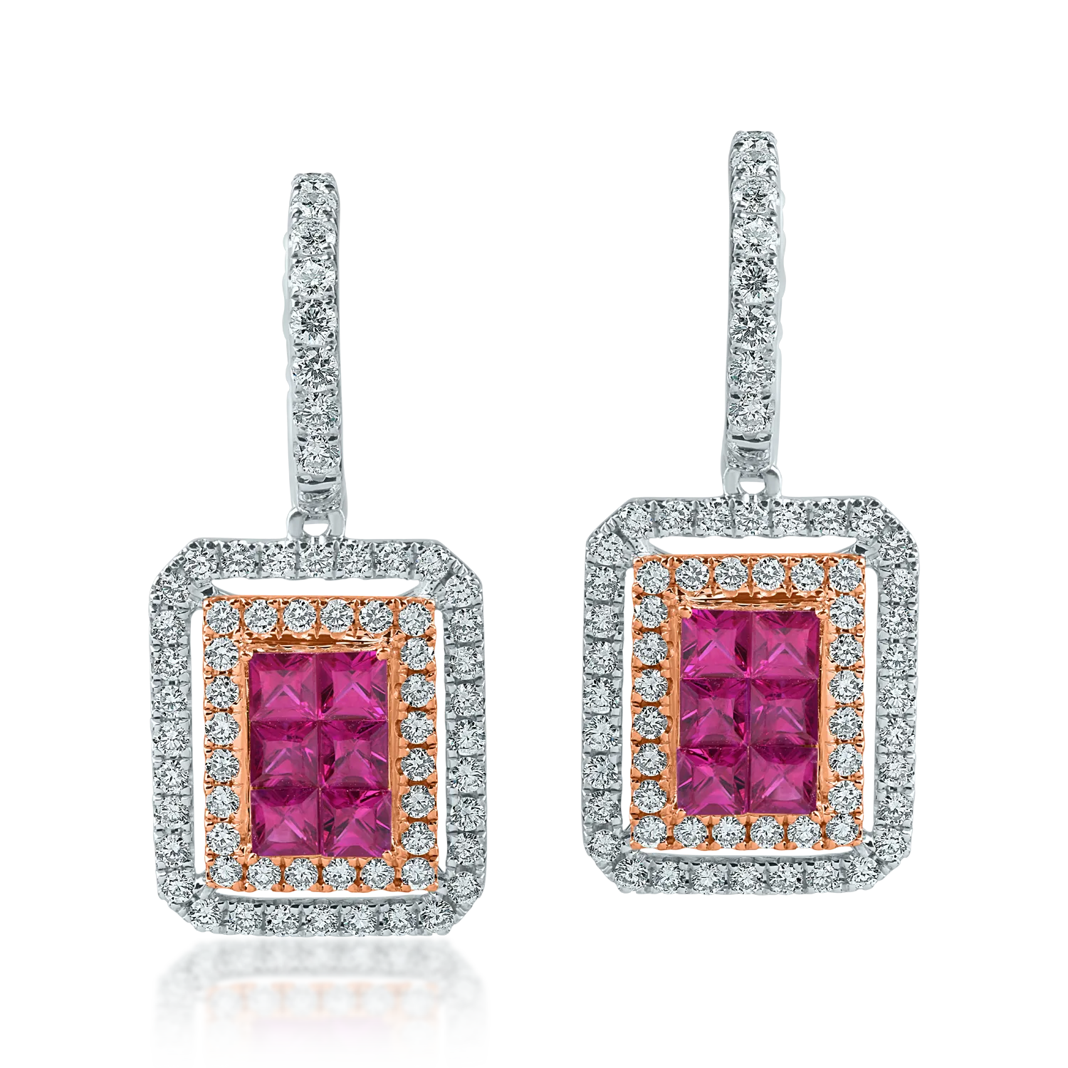 Cercei geometrici din aur alb-roz cu rubine de 1.3ct si diamante de 1.1ct-182457