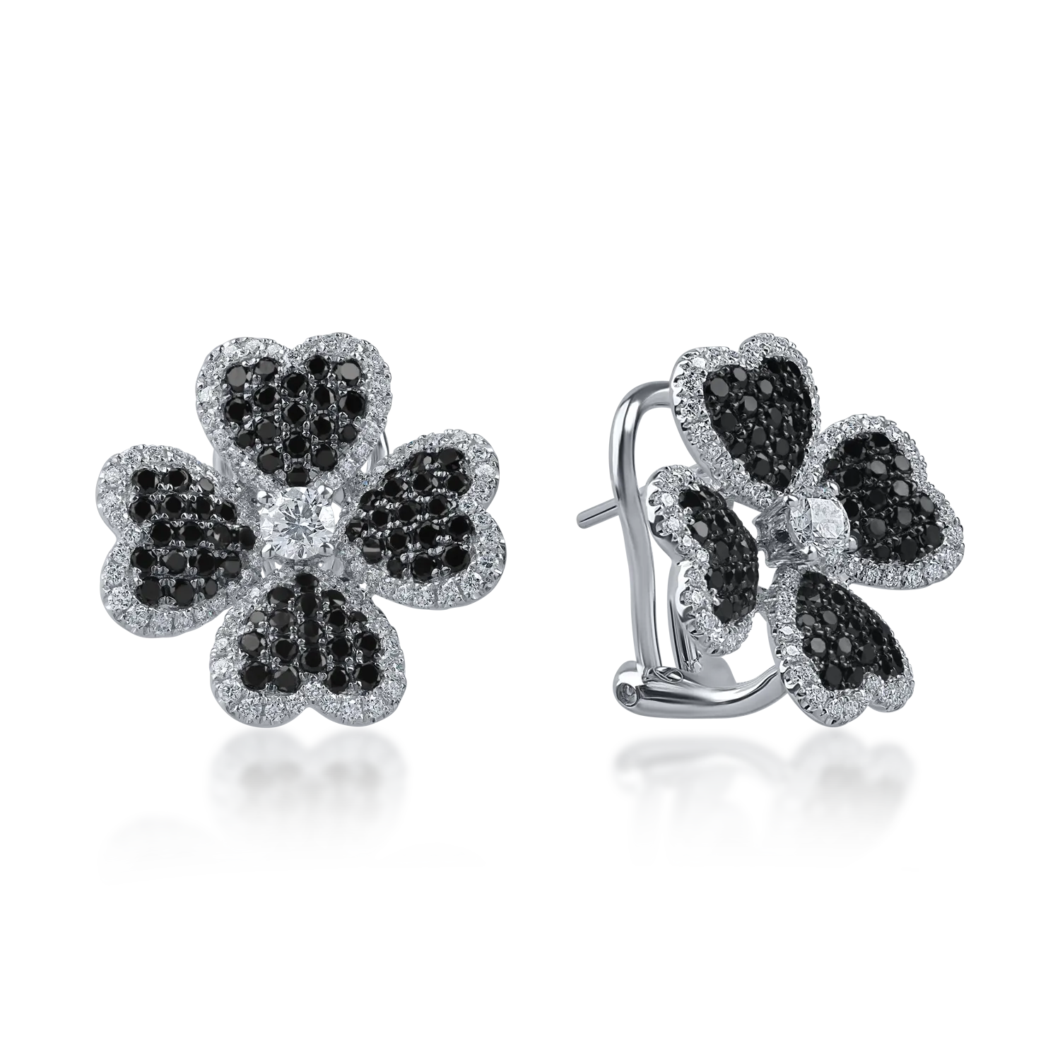 Teilor Cercei trifoi din aur alb cu diamante negre si incolore de 2.1ct