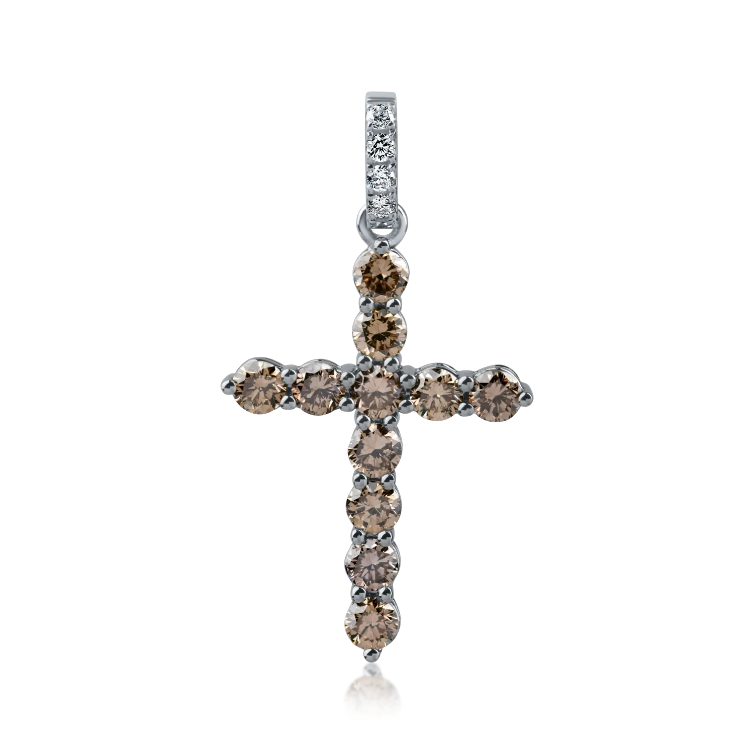 White-black gold cross pendant with 1.2ct brown and clear diamonds