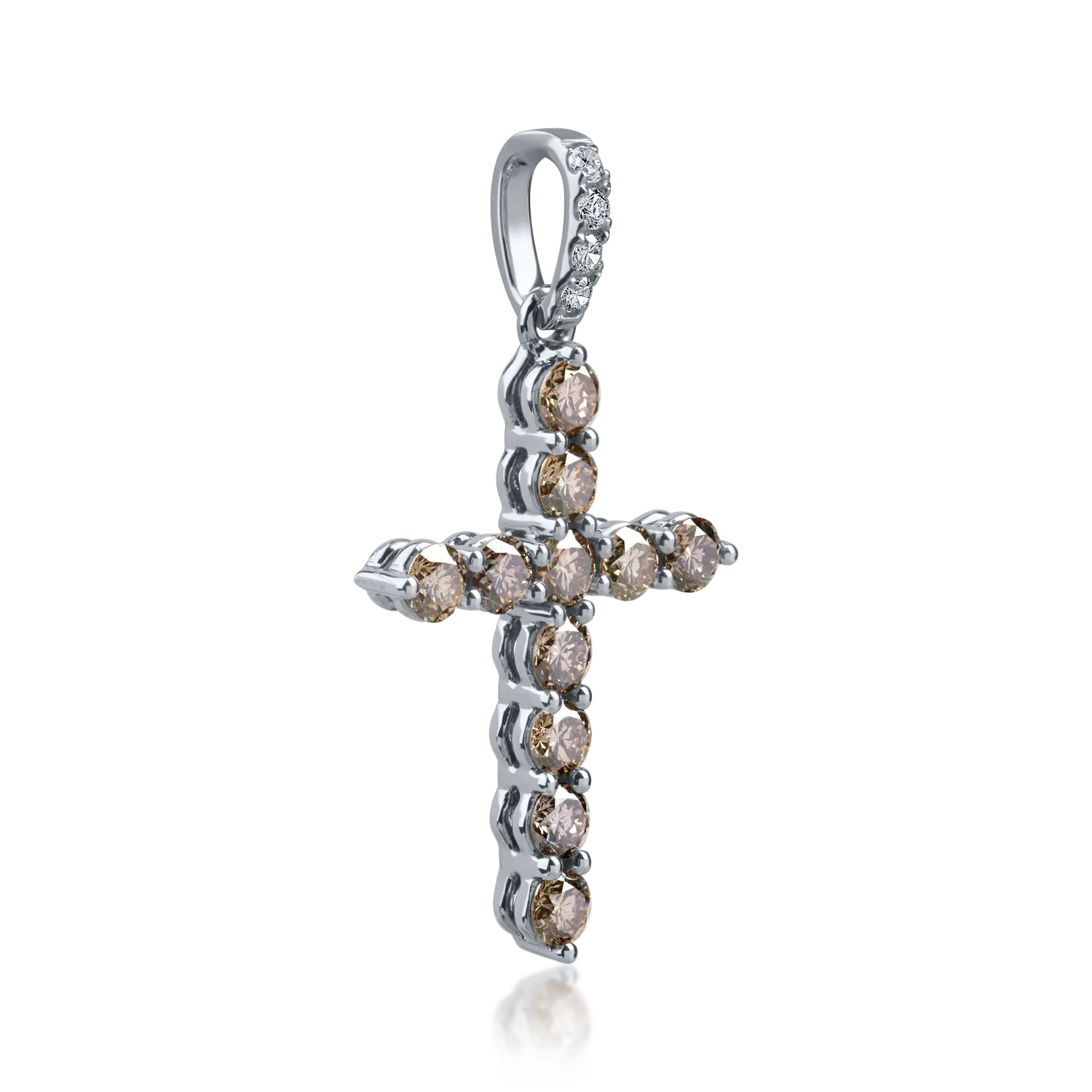 White-black gold cross pendant with 1.2ct brown and clear diamonds