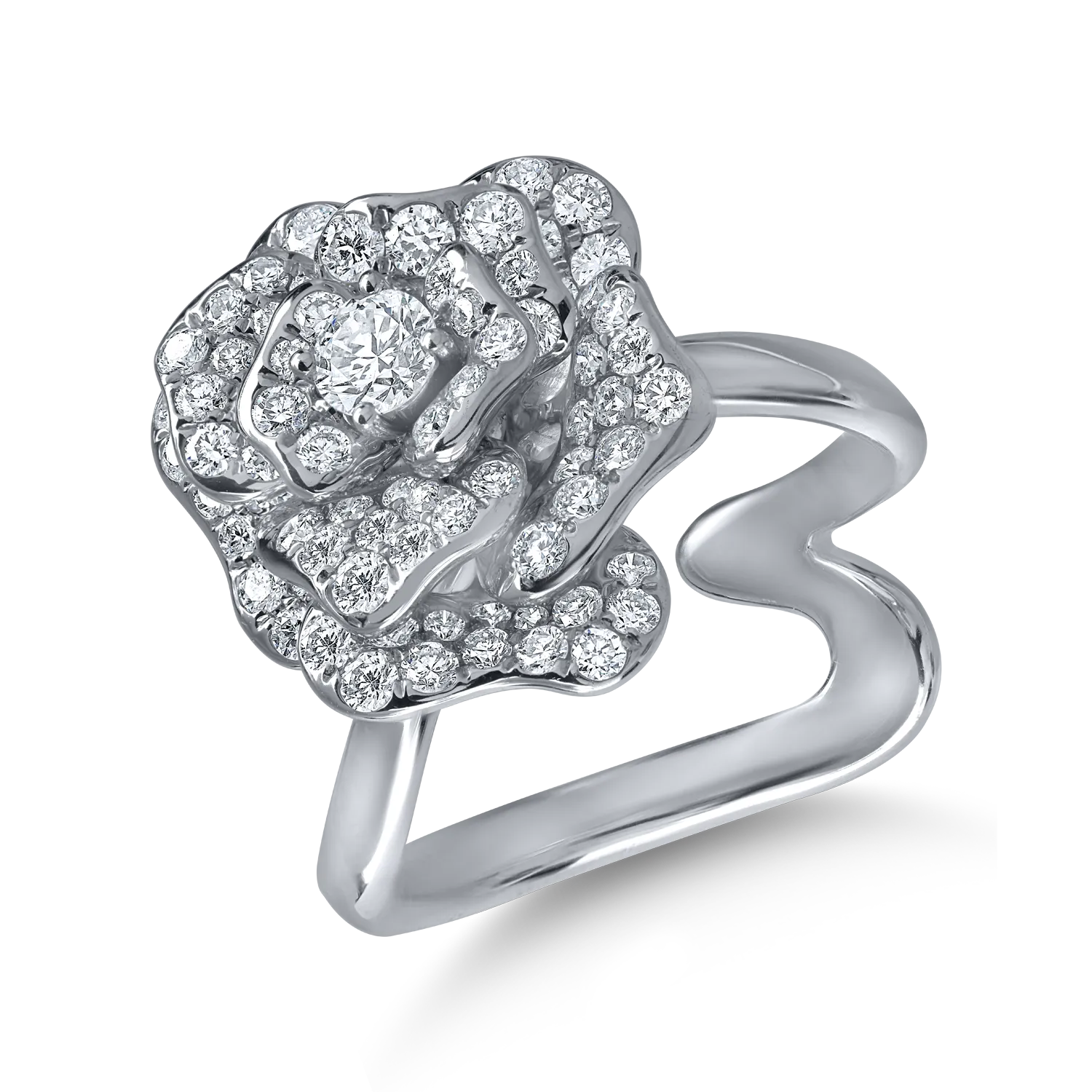 White gold flower ring with 1.1ct diamonds