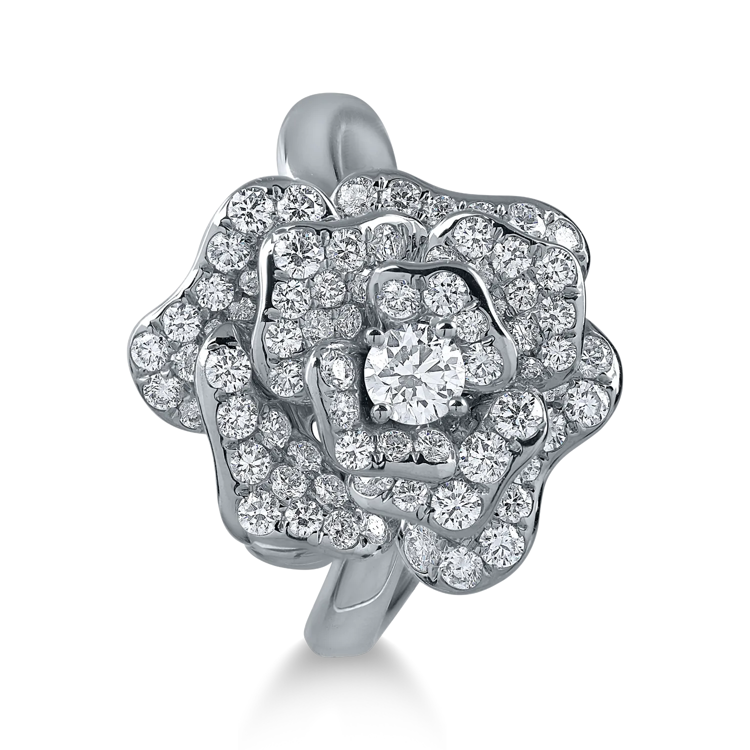 Inel floare din aur alb cu diamante de 1.1ct