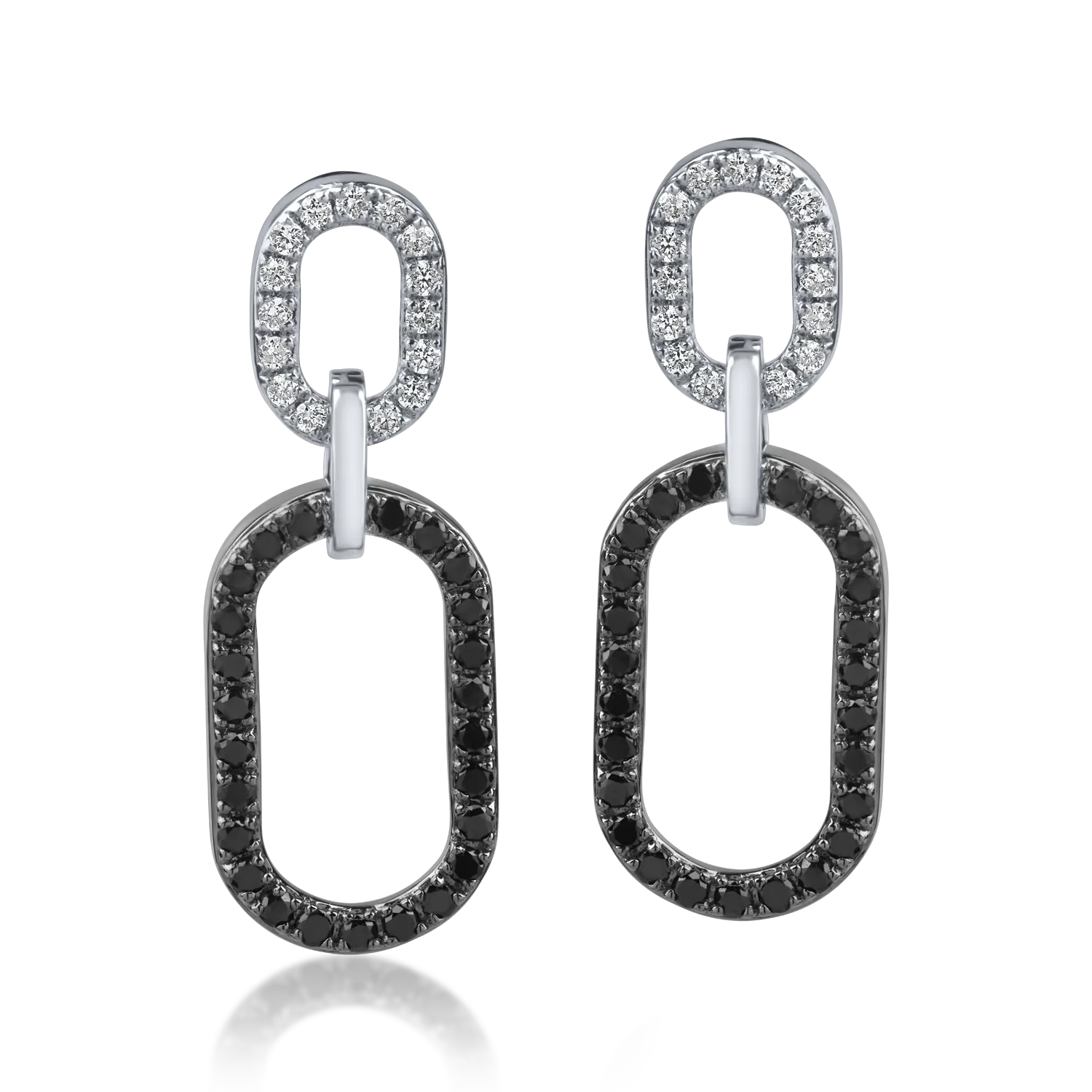 Cercei geometrici din aur alb-negru cu diamante negre si incolore de 0.5ct-182478
