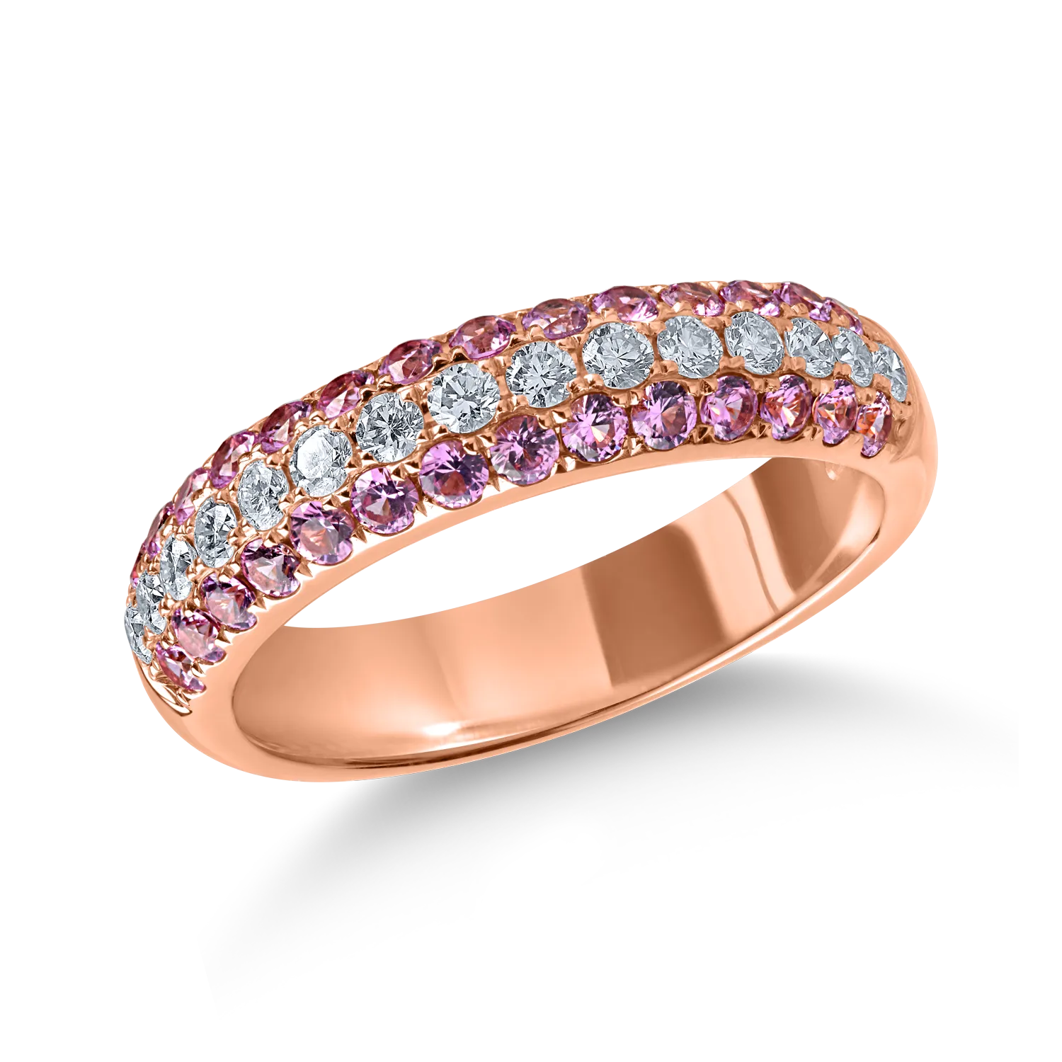 Half eternity ring in rose gold with 0.6ct pink sapphires and 0.3ct diamonds