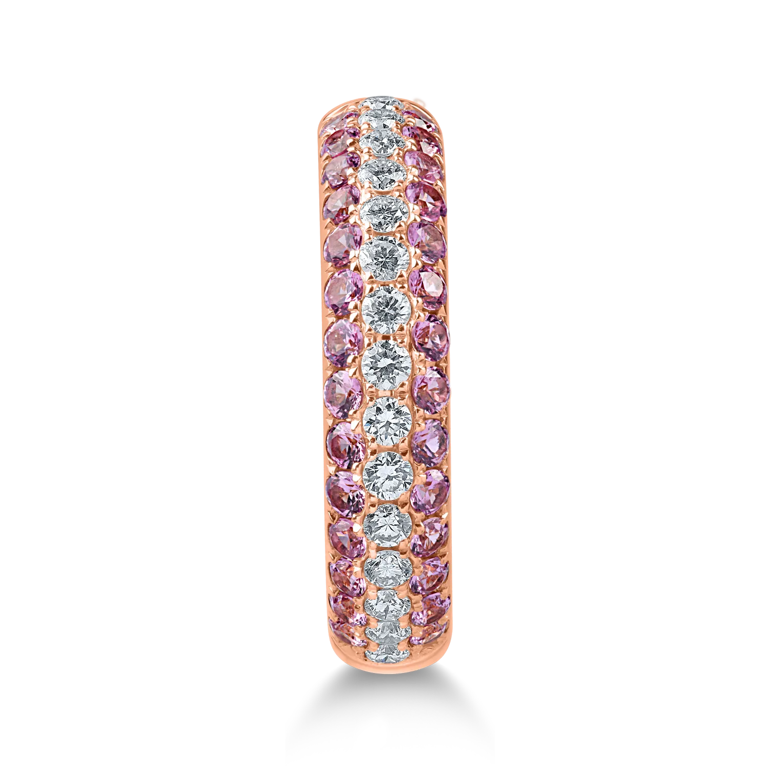 Inel semi eternity din aur roz cu safire roz de 0.6ct si diamante de 0.3ct