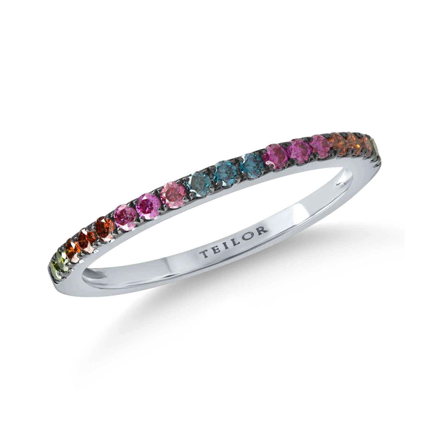 Inel semi eternity din aur alb cu diamante multicolore de 0.2ct