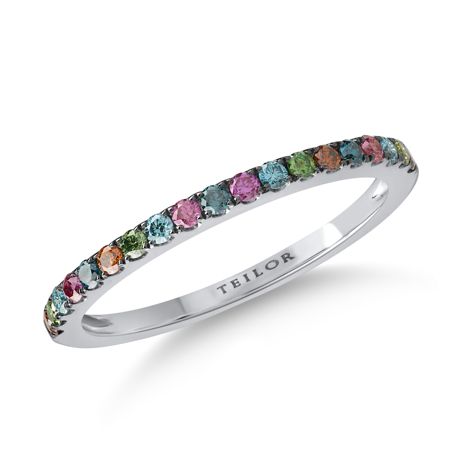 Inel semi eternity din aur alb cu diamante multicolore de 0.2ct