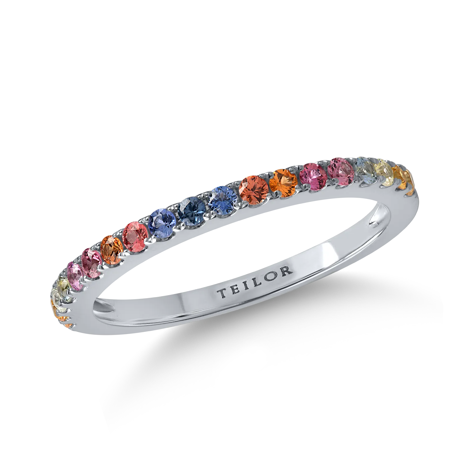 Inel semi eternity din aur alb cu safire multicolore de 0.3ct