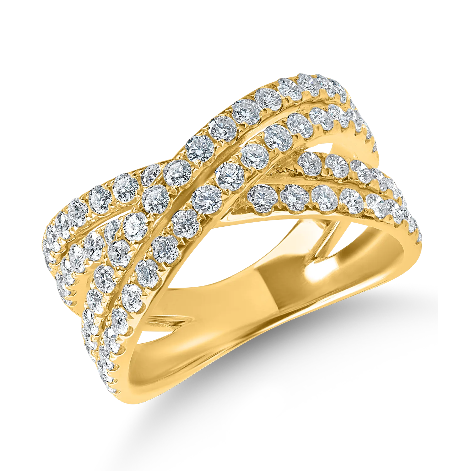 Yellow gold X shape ring with 1.2ct diamonds