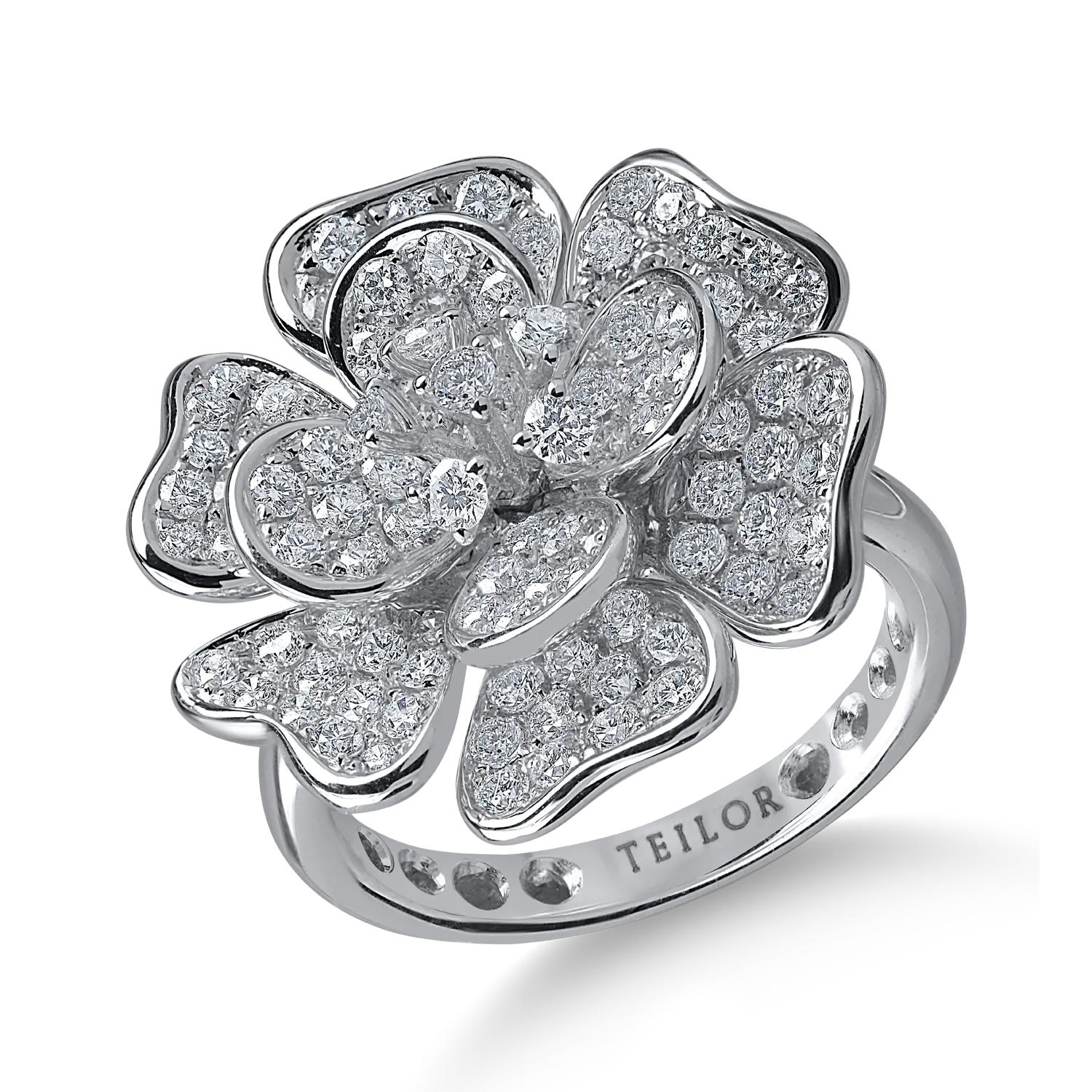 White gold flower ring with 1.88ct diamonds