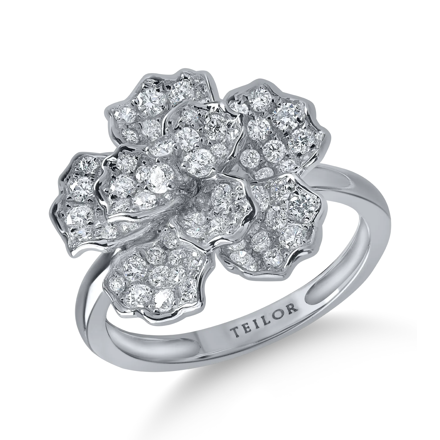 White gold flower ring with 1ct microsetting diamonds