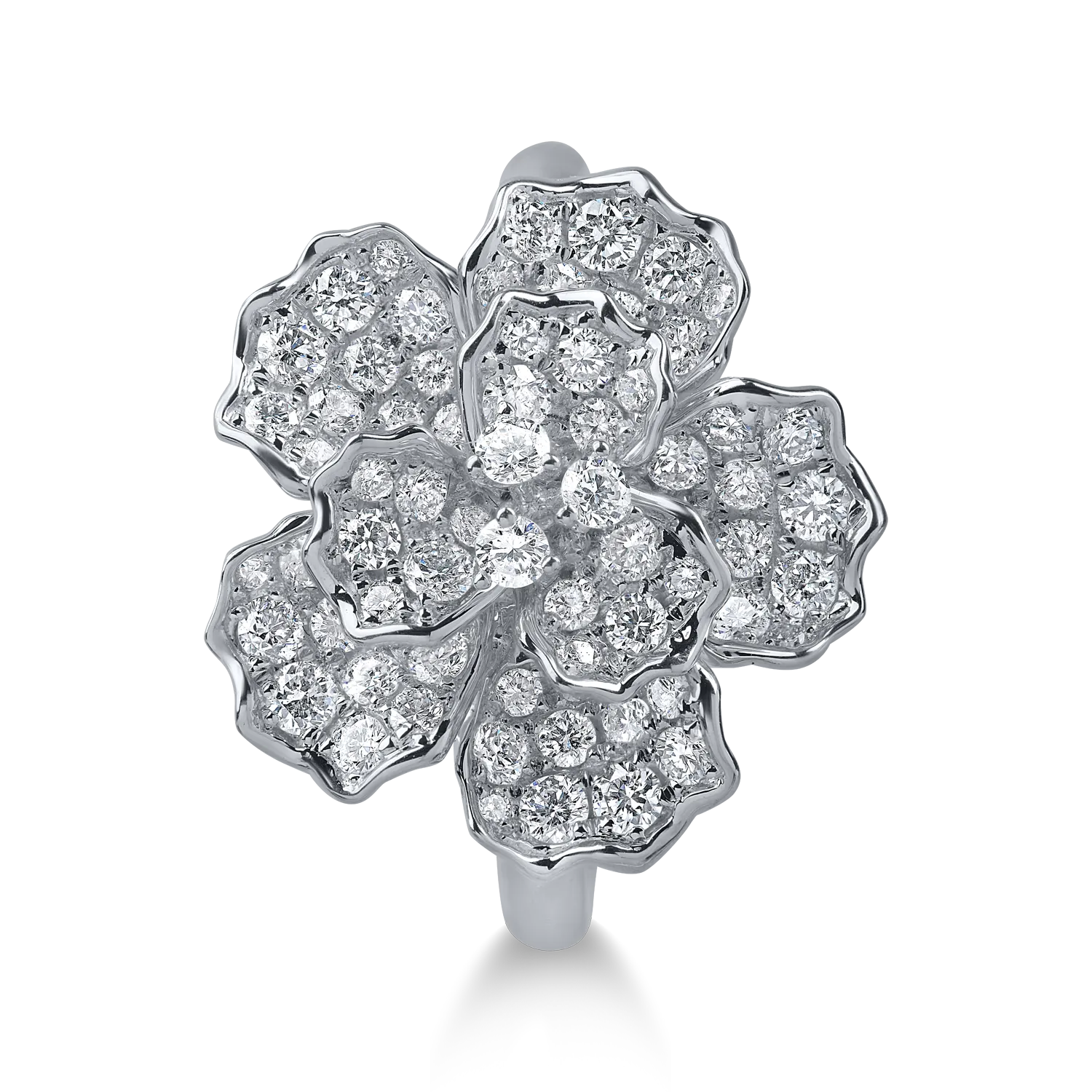 Inel floare din aur alb cu diamante microsetting de 1ct