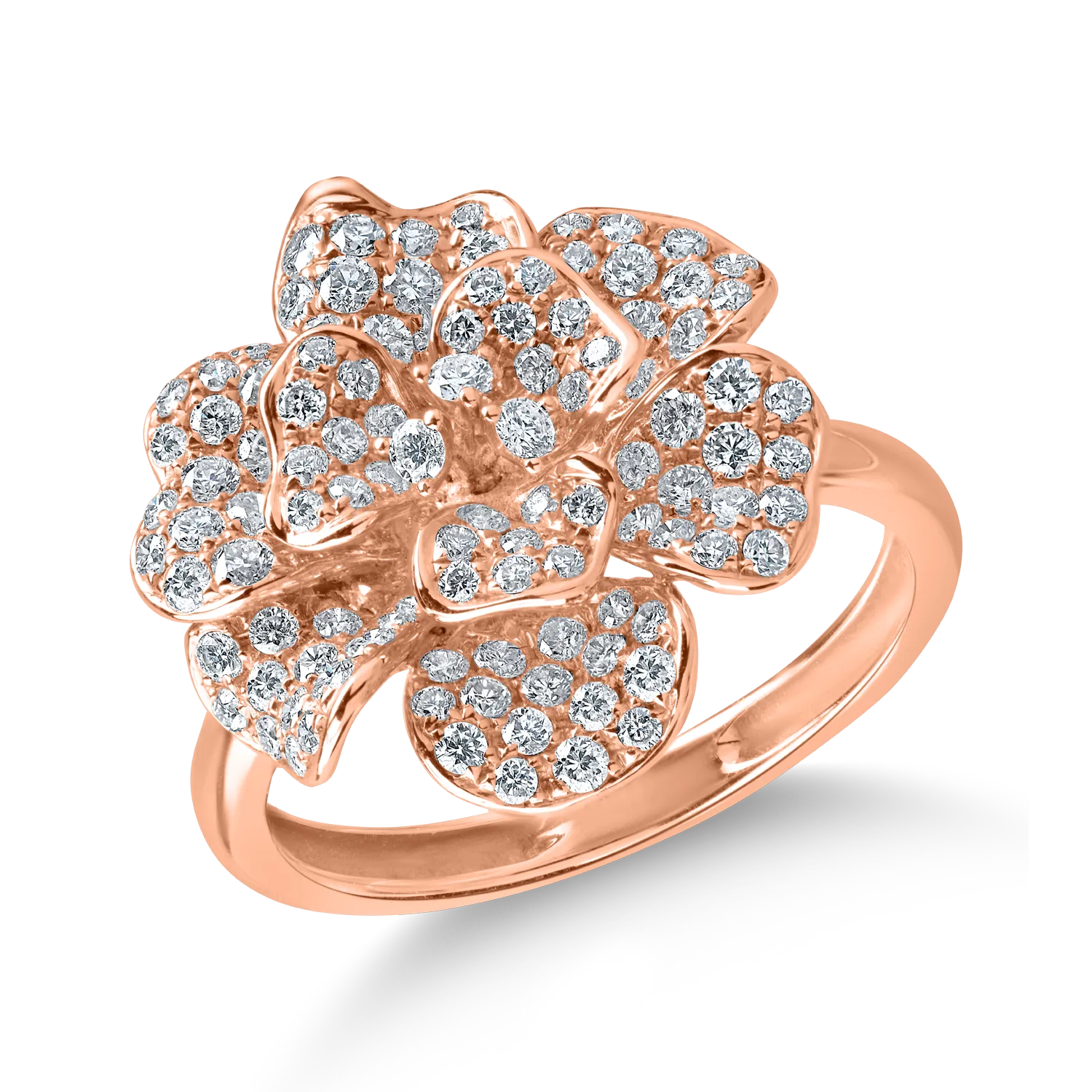 Rose gold flower ring with 0.9ct diamonds