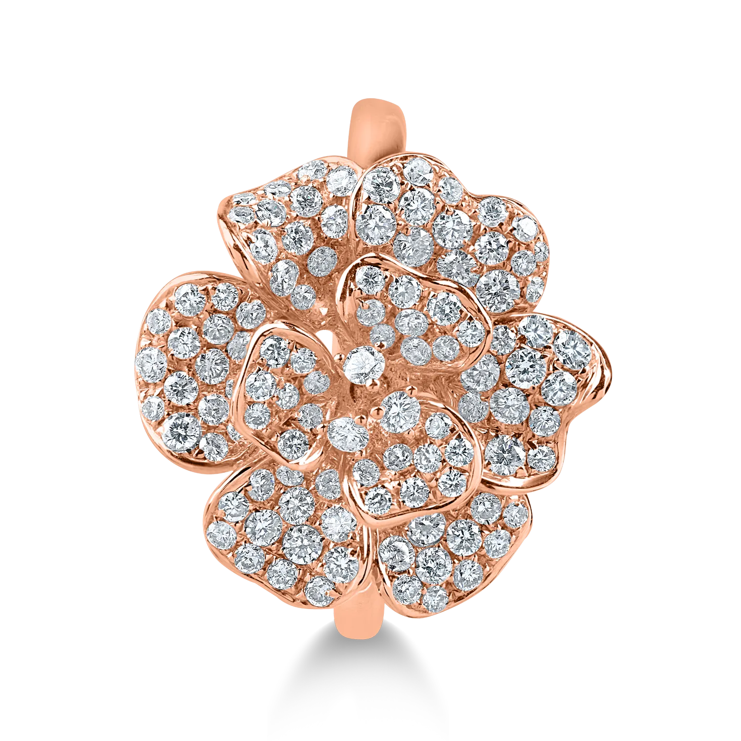 Pierścionek z kwiatem w kolorze różowego złota z diamentami o masie 0.9ct