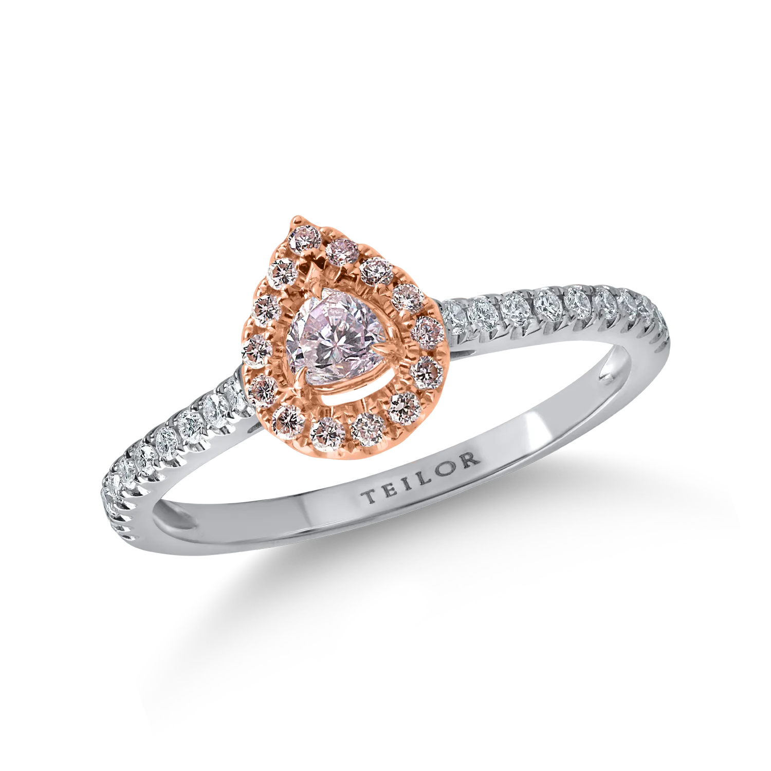 Teilor Inel din aur alb-roz cu diamant fancy roz pear de 0.1ct si diamante roz si incolore de 0.19ct