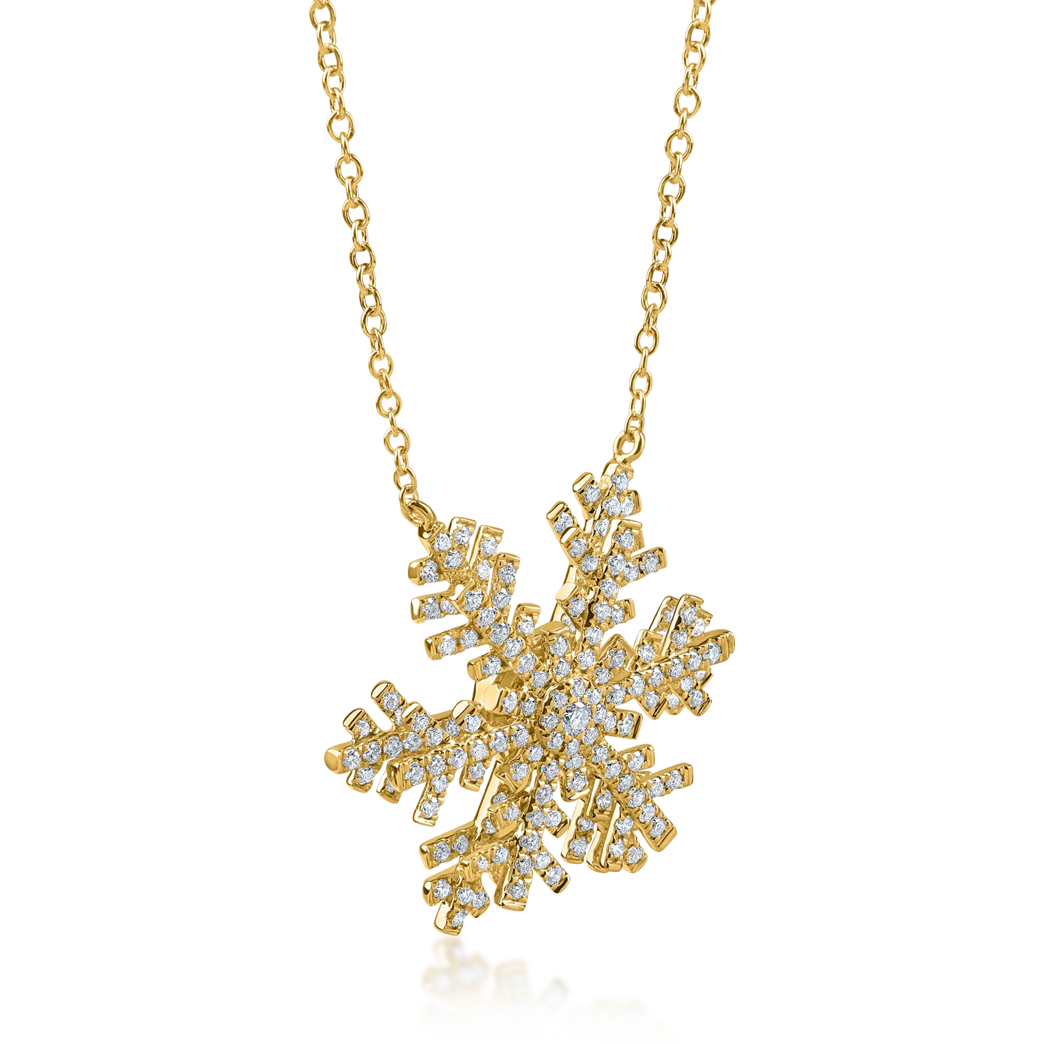 Yellow gold snowflake pendant necklace with 1.1ct diamonds