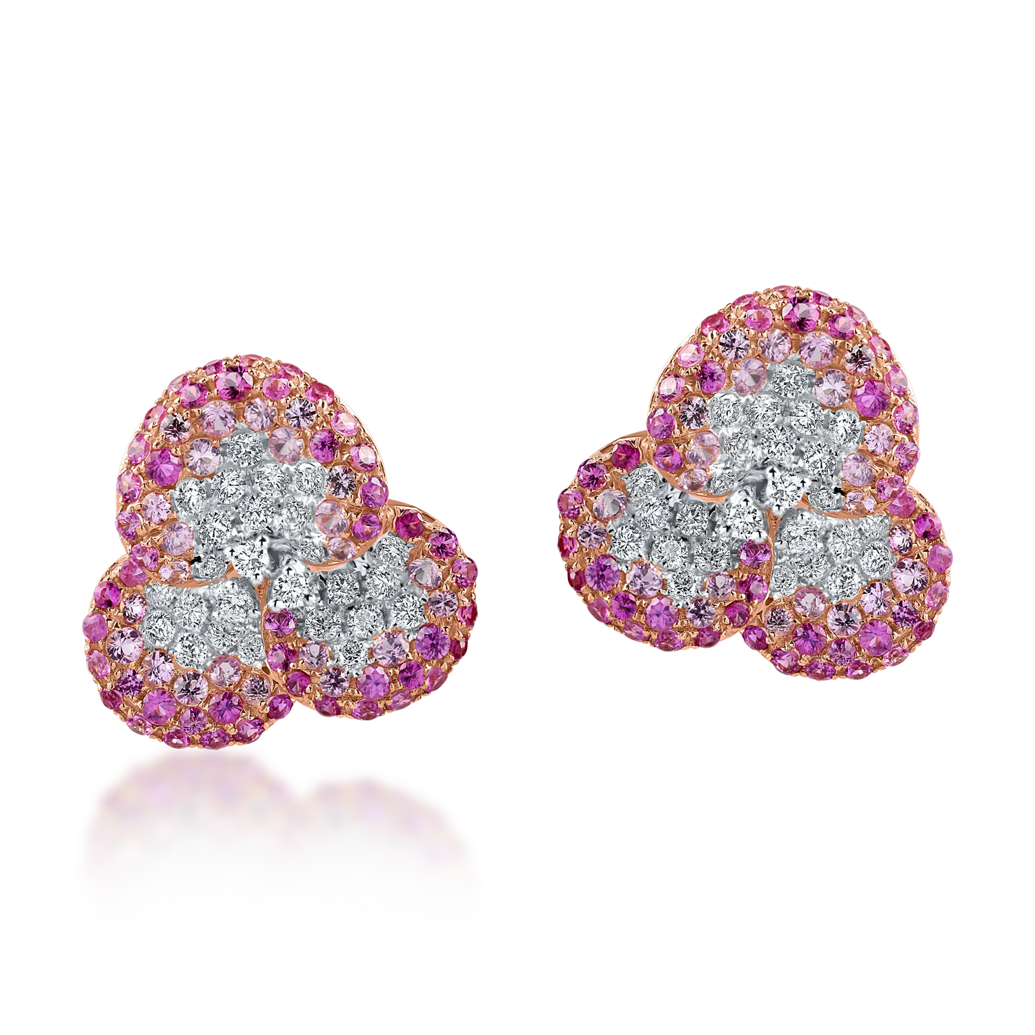 Teilor Cercei floare din aur roz cu diamante si safire roz de 2.4ct