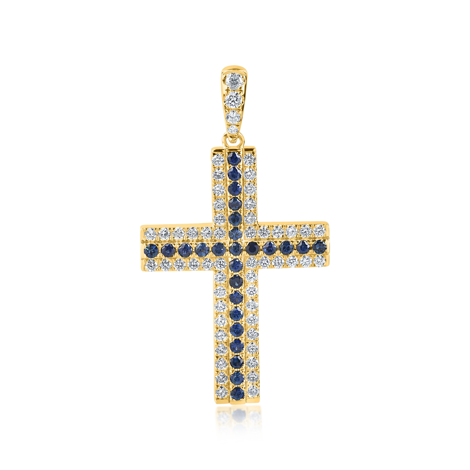 Yellow gold cross pendant with 0.7ct sapphires and 0.9ct diamonds