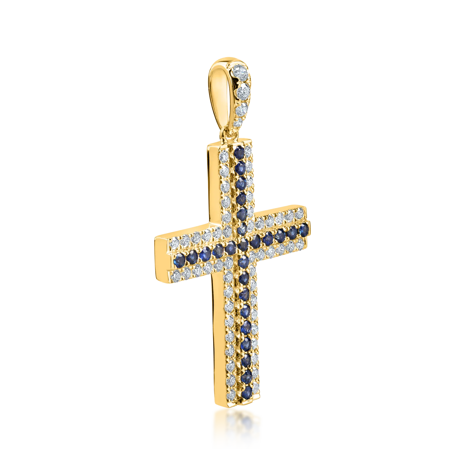 Yellow gold cross pendant with 0.7ct sapphires and 0.9ct diamonds