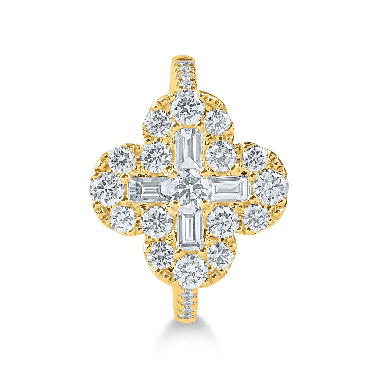 Pierścionek kwiat z żółtego złota z diamentami 1.3ct