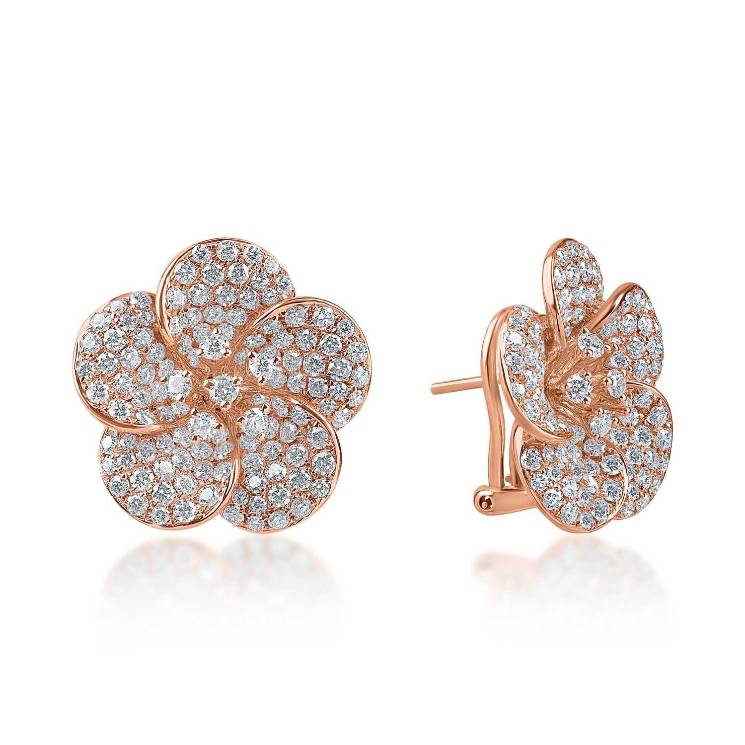 Kolczyki kwiatowe z różowego złota z 3.5ct diamentami