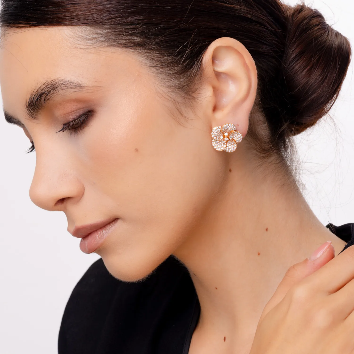 Kolczyki kwiatowe z różowego złota z 3.5ct diamentami