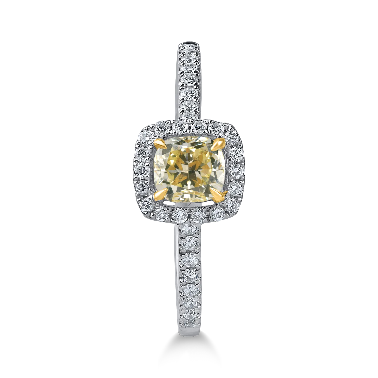 Inel din aur alb-galben cu diamante fancy galbene si incolore de 0.9ct