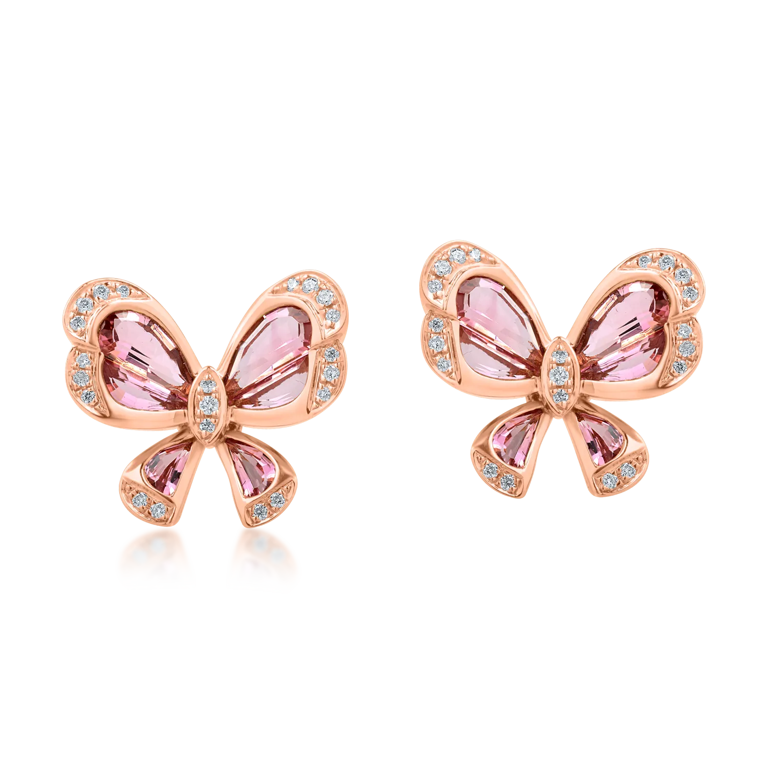 Rose gold butterfly earrings with 2.35ct pink tourmalines and 0.15ct diamonds