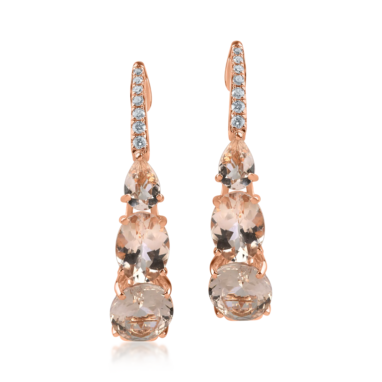 Rose gold geometric earrings with 9.4ct morganites and 0.15ct diamonds