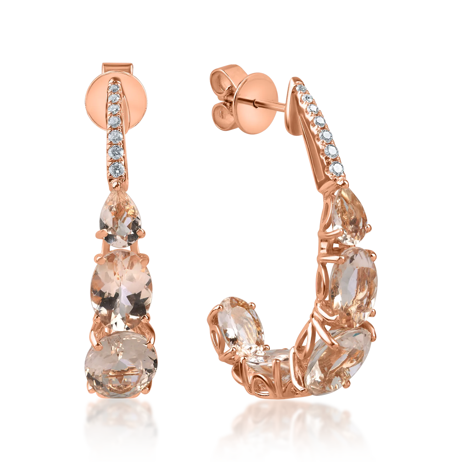 Rose gold geometric earrings with 9.4ct morganites and 0.15ct diamonds