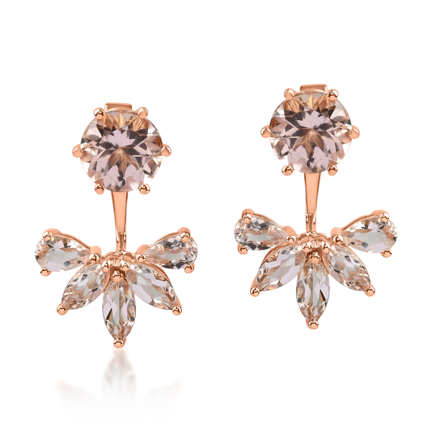 Cercei geometrici din aur roz cu morganite de 3.9ct si diamante de 0.7ct