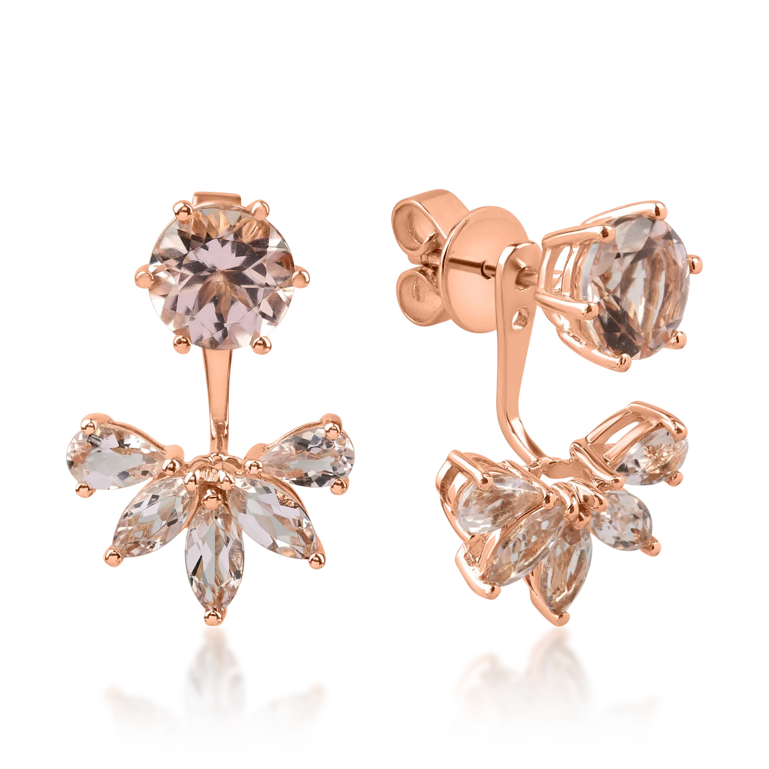 Cercei geometrici din aur roz cu morganite de 3.9ct si diamante de 0.7ct