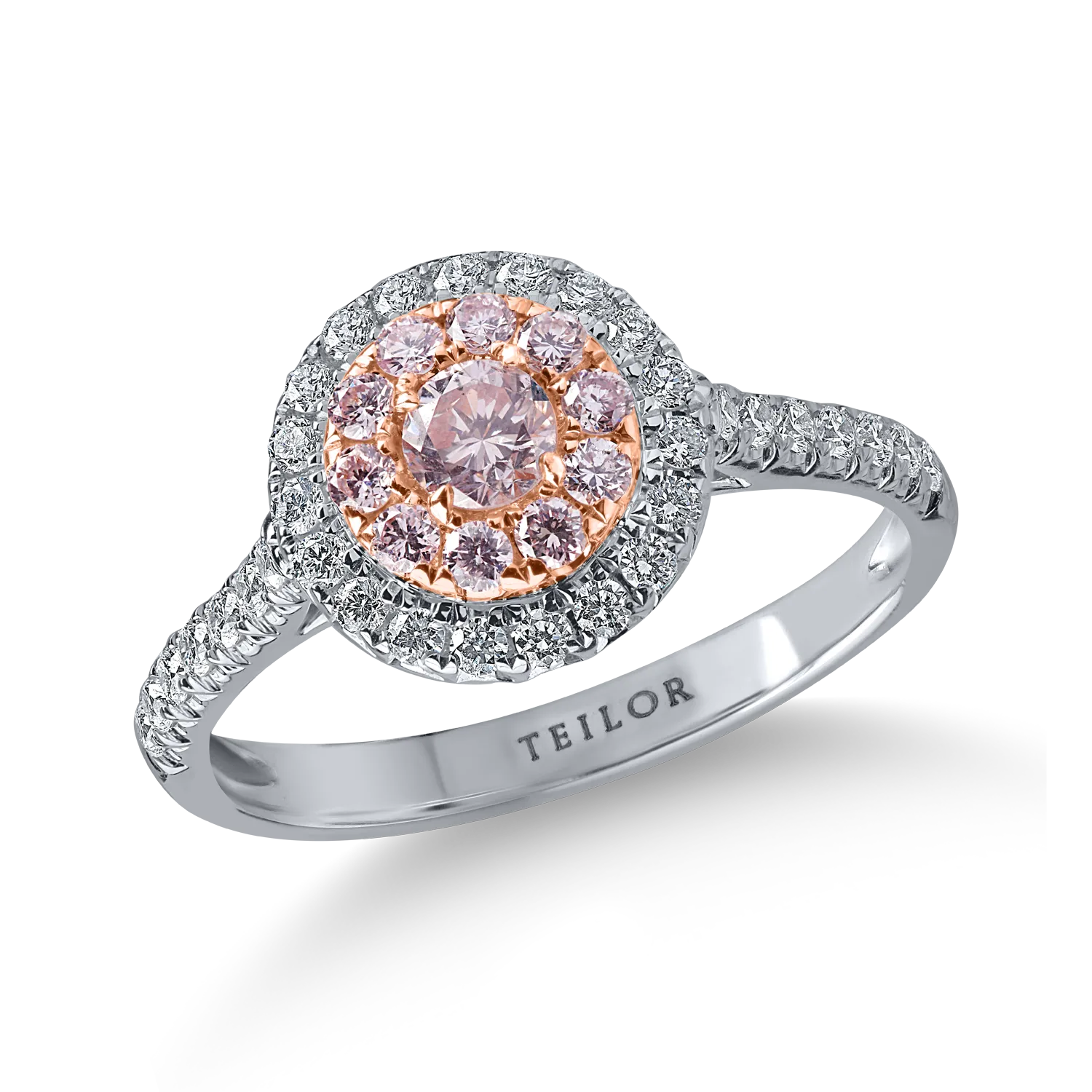 White-rose gold ring with 0.6ct pink and clear diamonds