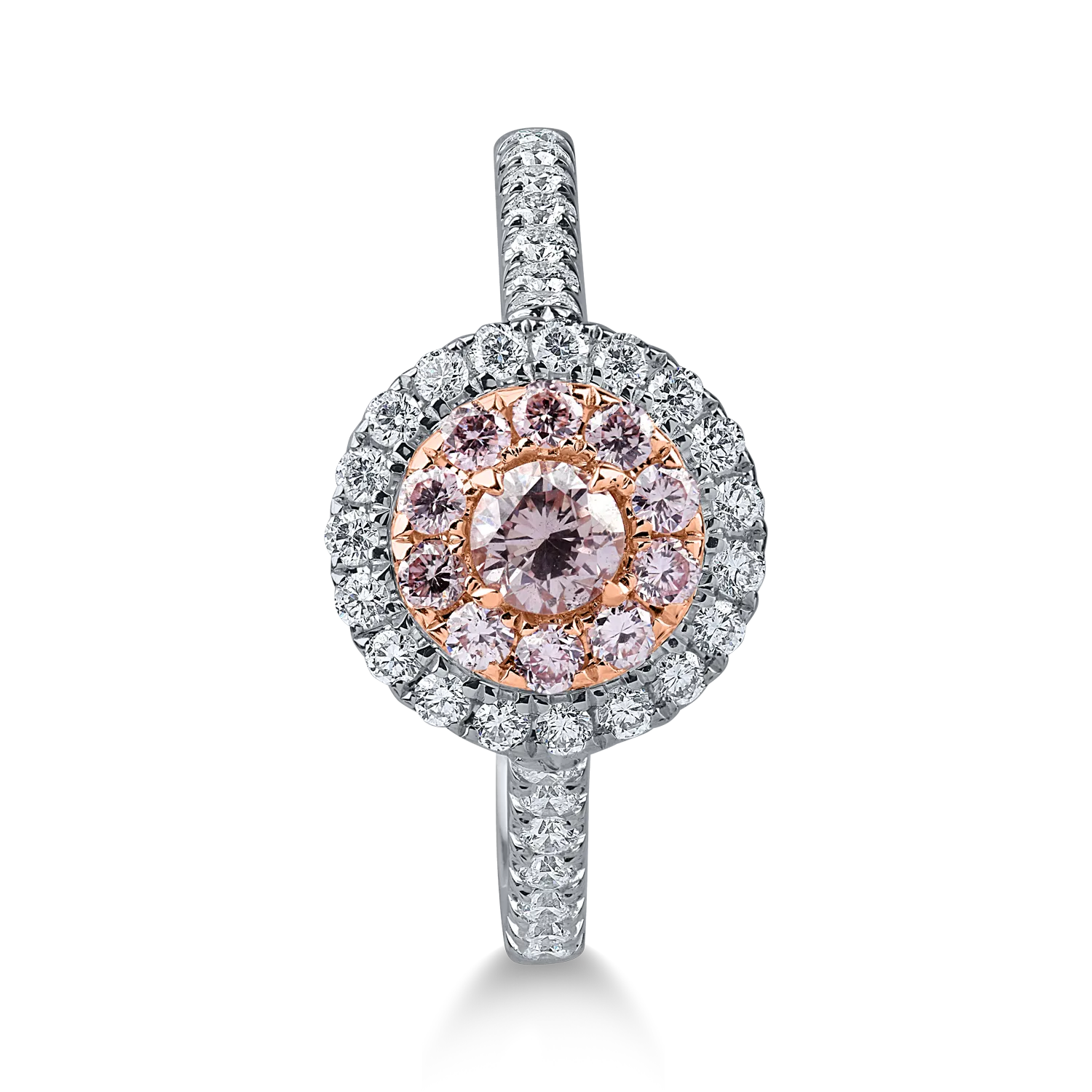 Inel din aur alb-roz cu diamante roz si incolore de 0.6ct