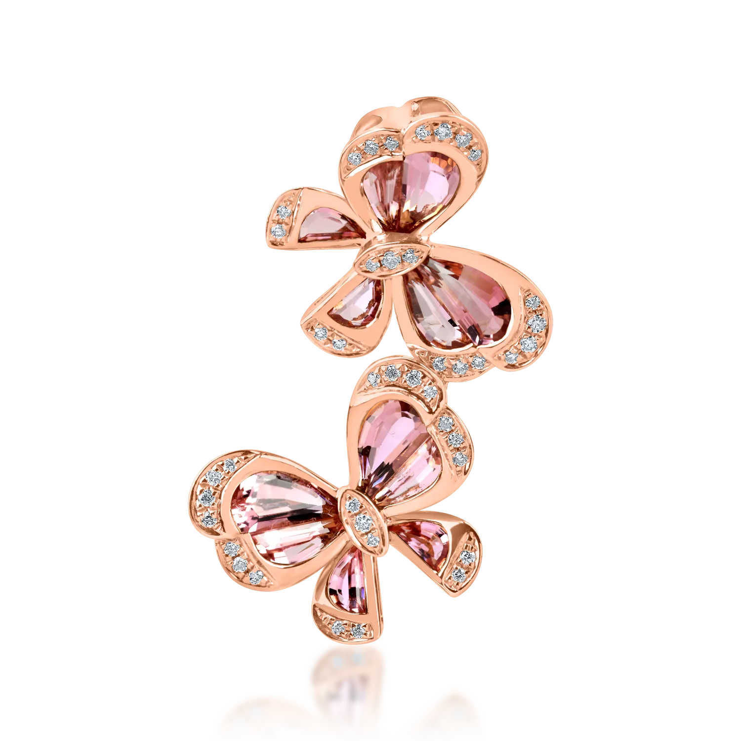 Rose gold butterfly pendant with 2.2ct pink tourmalines and 0.15ct diamonds