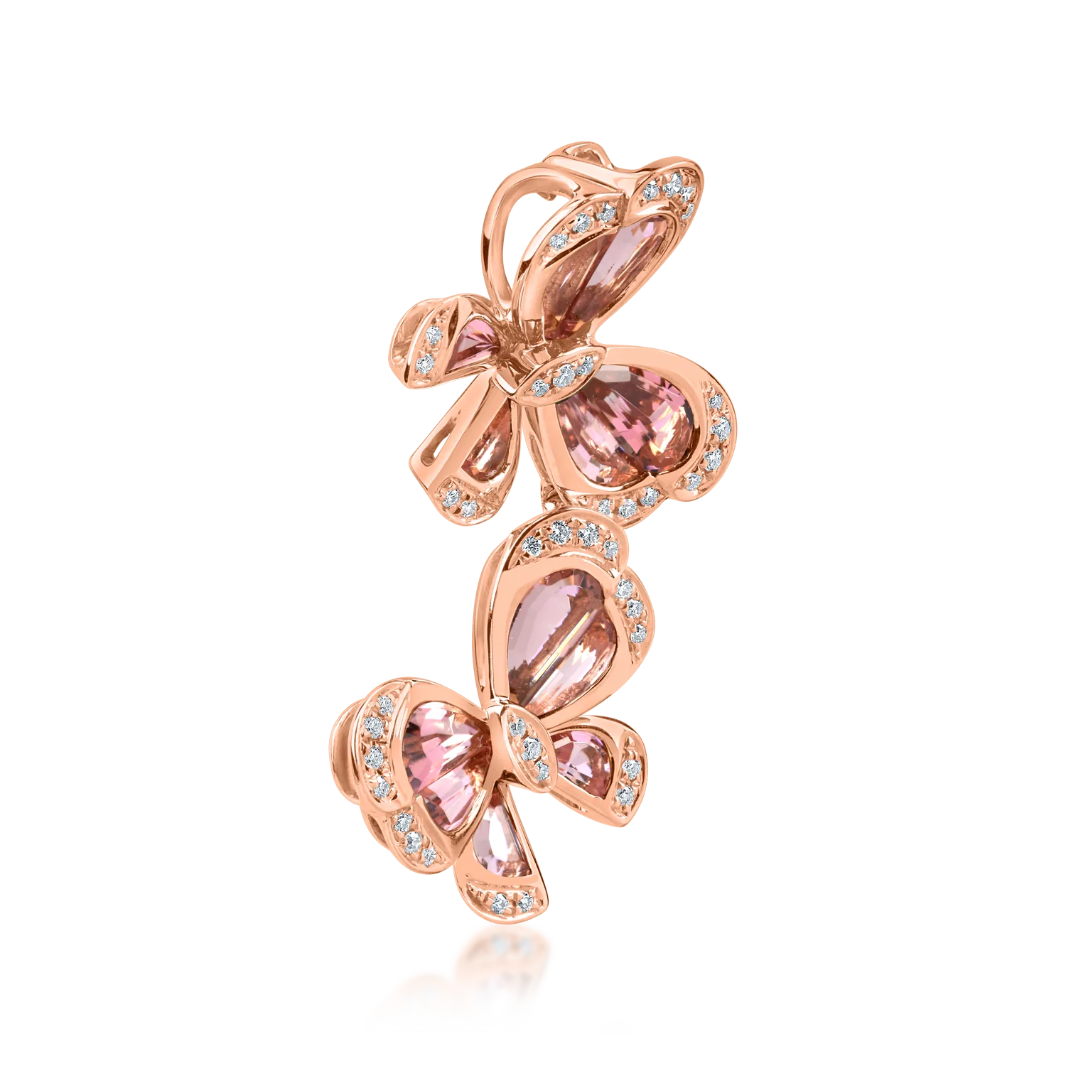 Rose gold butterfly pendant with 2.2ct pink tourmalines and 0.15ct diamonds