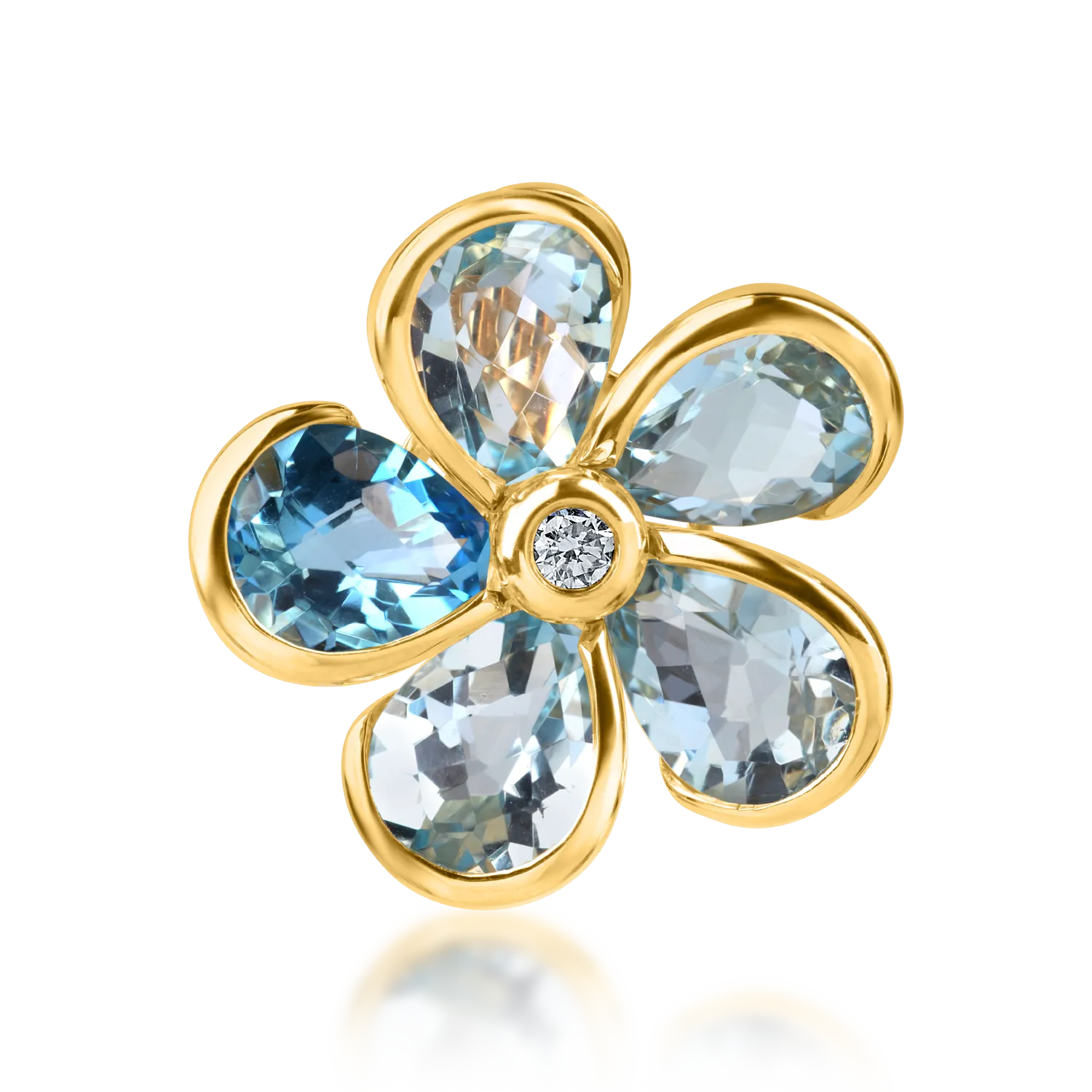 Yellow gold flower pendant with 6.8ct blue topaz and 0.06ct diamonds