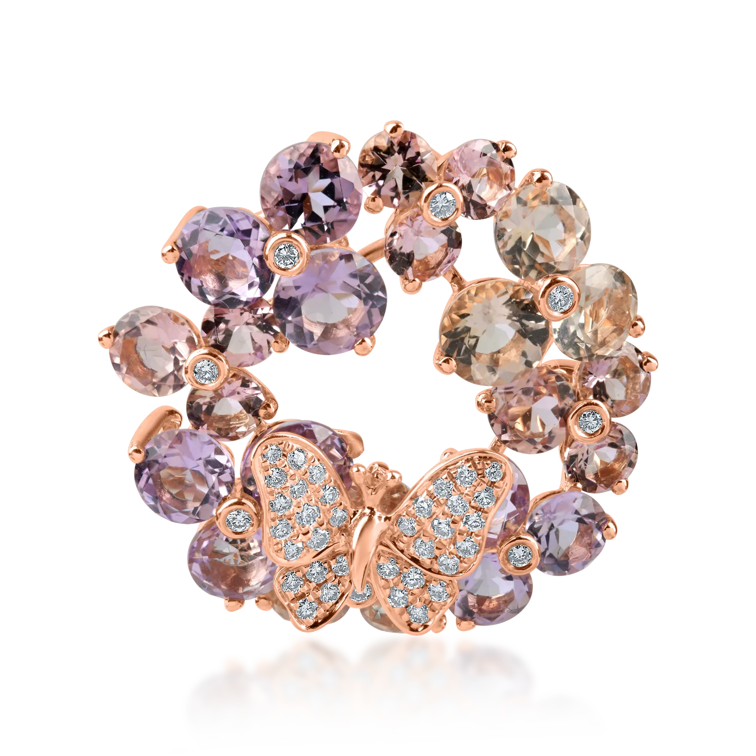 Rose gold geometric pendant with 7.76 ct precious and semi-precious stones