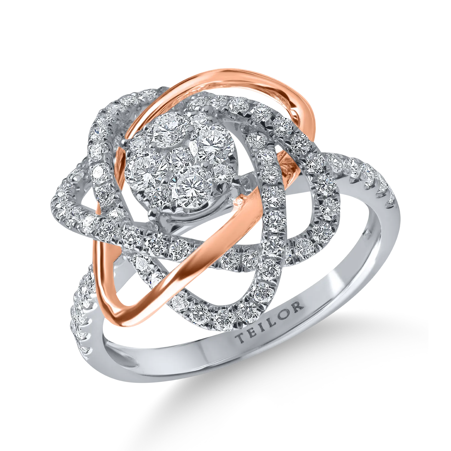 White-rose gold flower ring with 0.9ct microsetting diamonds