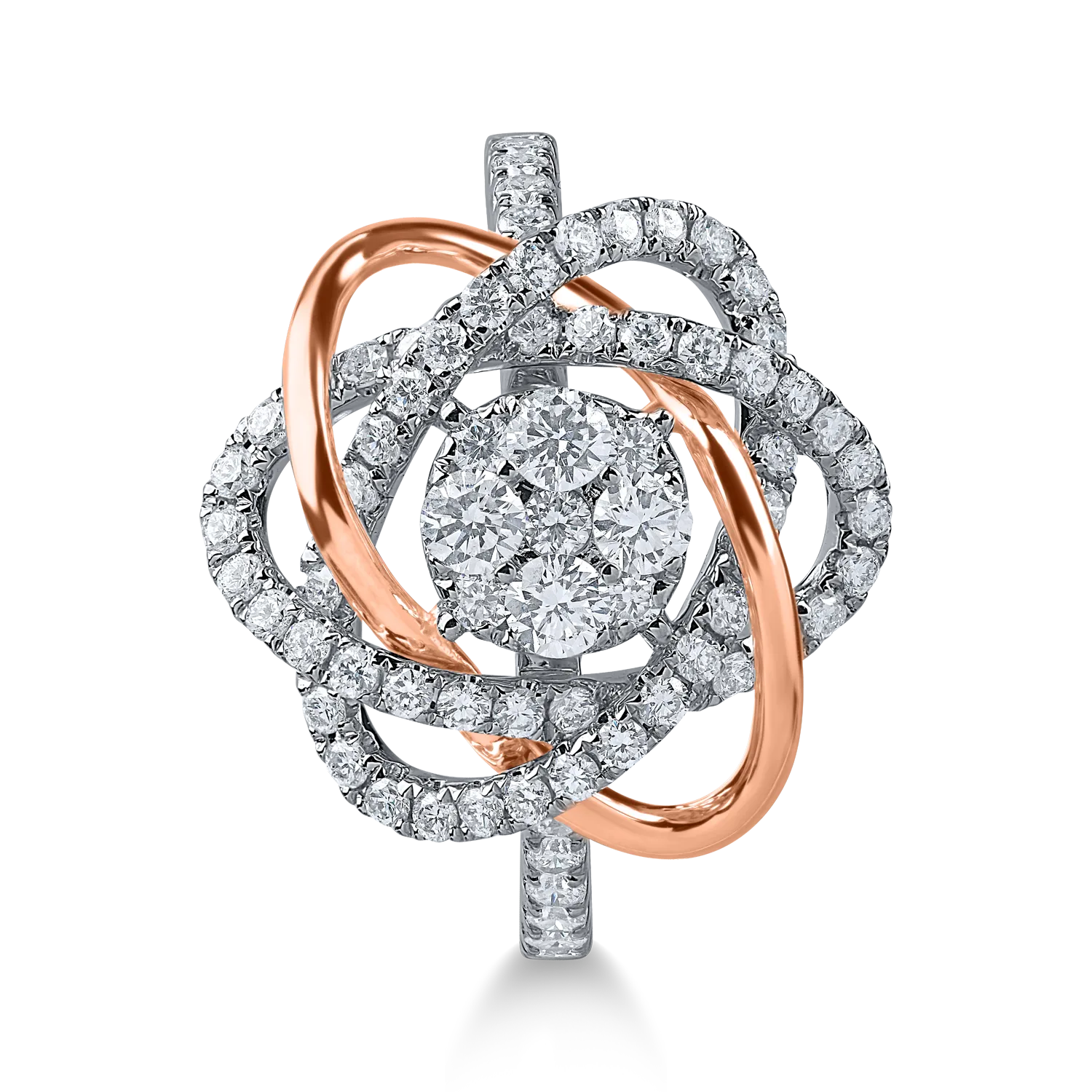 Fehér rózsa arany virág gyűrű 0.9ct mikrobeágyazó gyémántokkal
