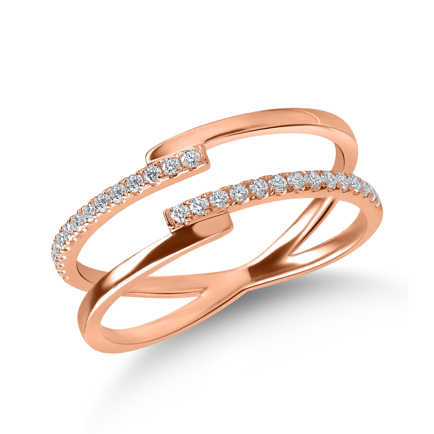 Rose gold double ring with 0.1ct microsetting diamonds