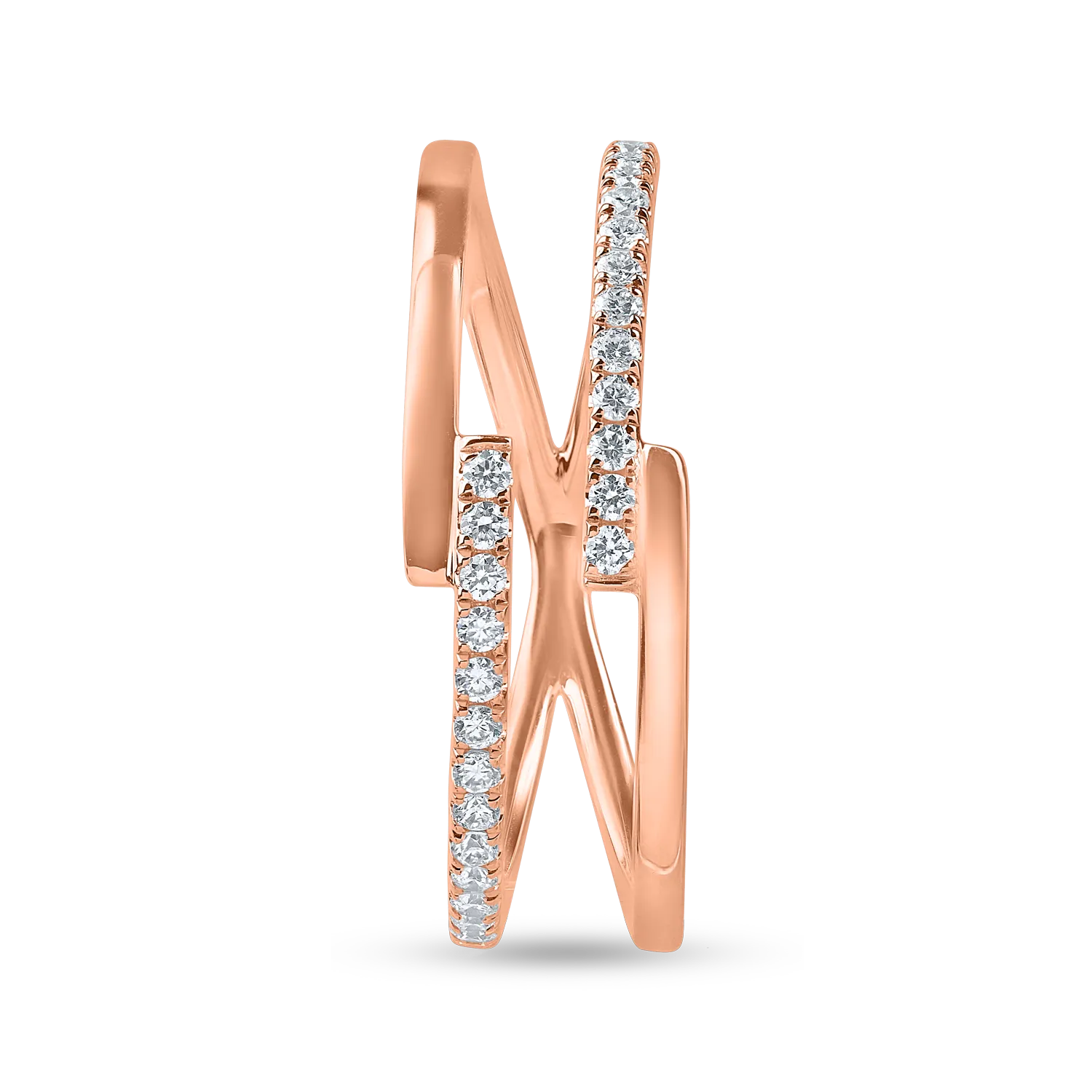 Inel dublu din aur roz cu diamante microsetting de 0.1ct - imagine 2