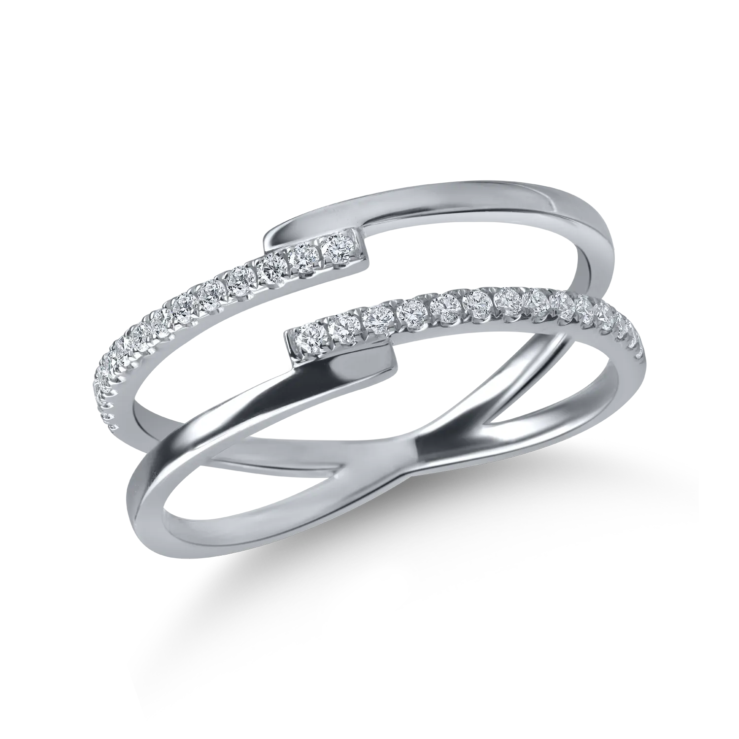 White gold double ring with 0.1ct microsetting diamonds