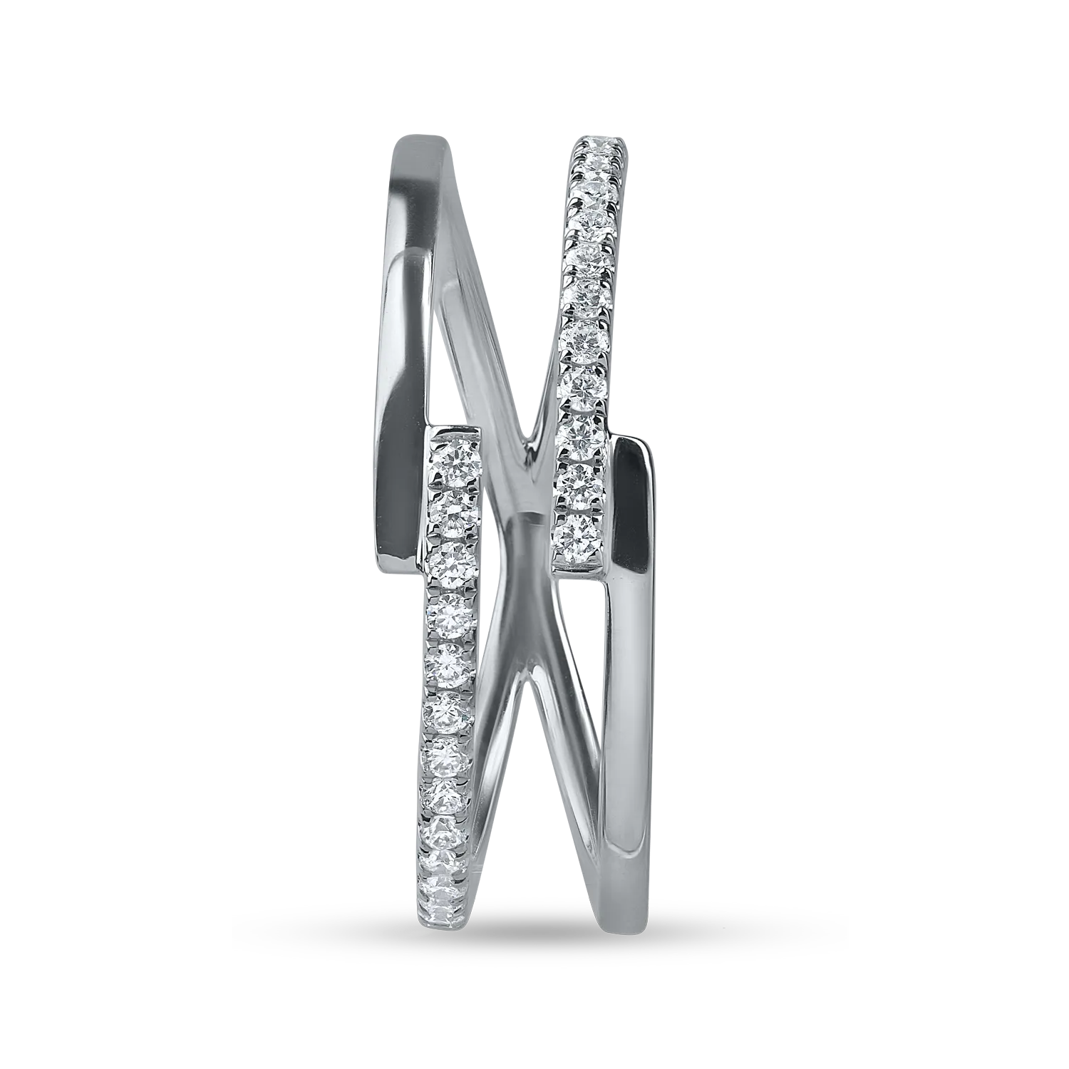 White gold double ring with 0.1ct microsetting diamonds