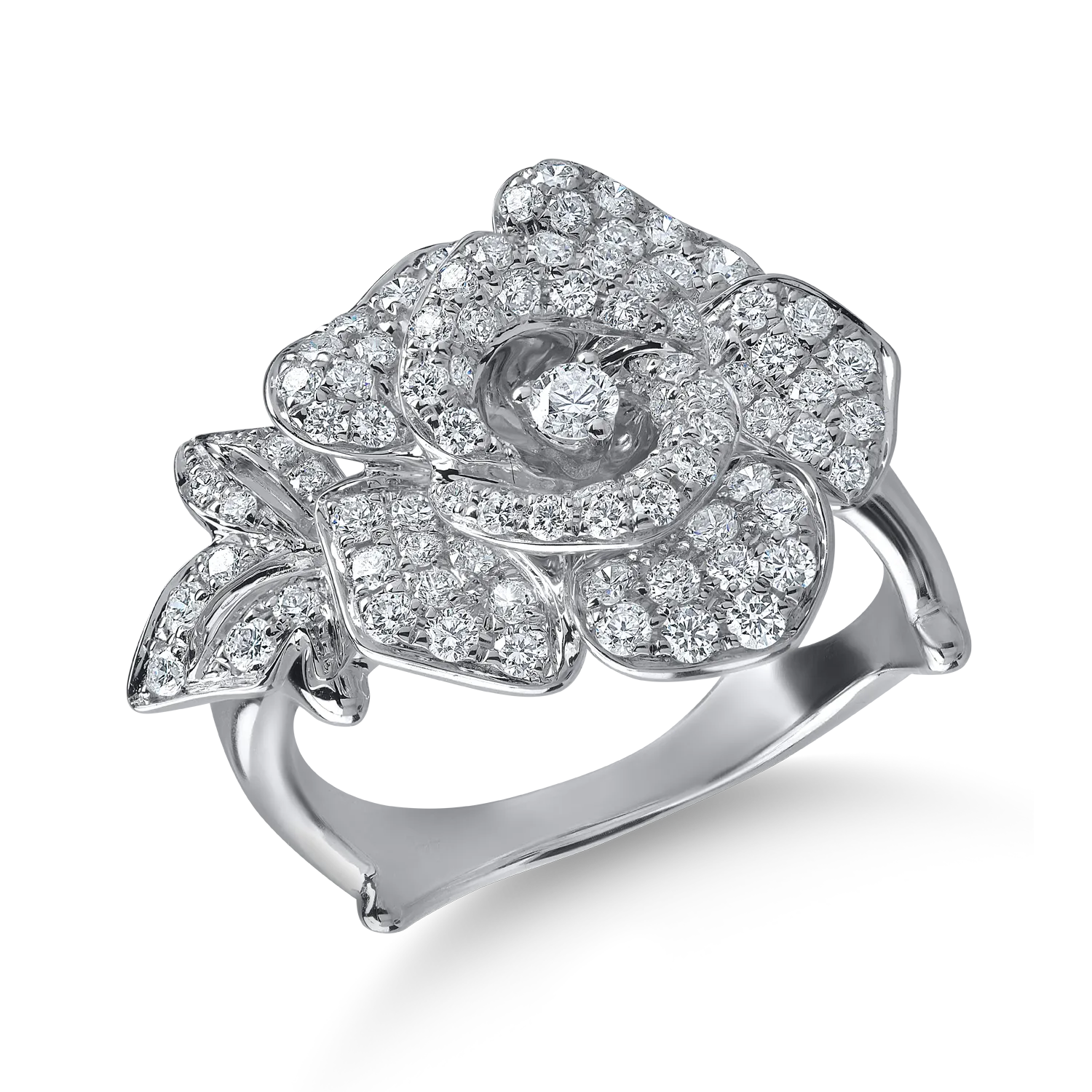 White gold flower ring with 0.8ct microsetting diamonds