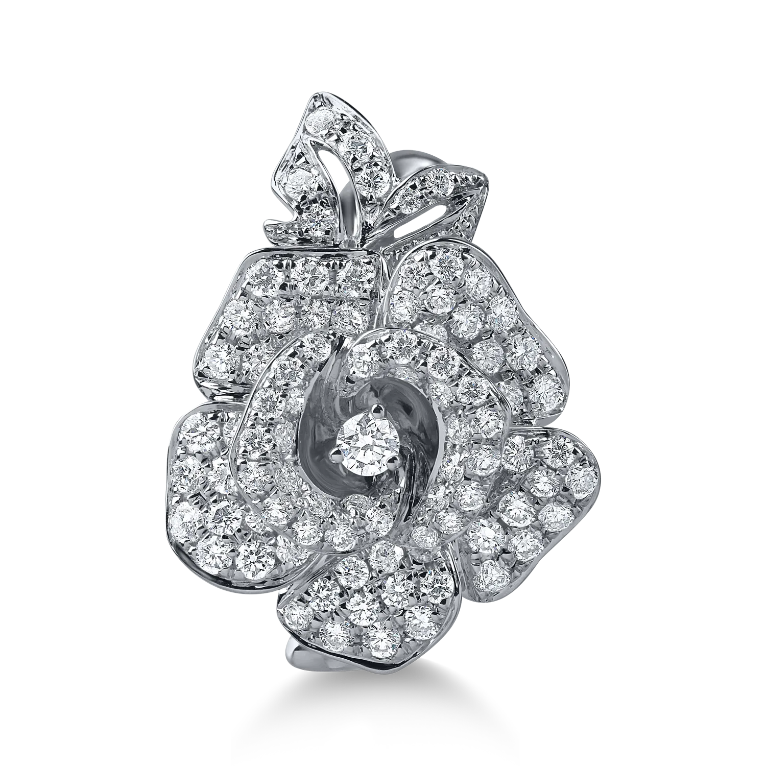 White gold flower ring with 0.8ct microsetting diamonds